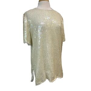 NWT Vintage Jean for Joseph Le Bon Top Iridescent Ivory Sequins + Beads SZ L